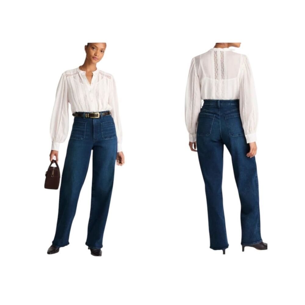 NWT Madewell Petite Curvy Emmett Wide-Leg Jeans Nighthawk Wash Dark Blue 28P